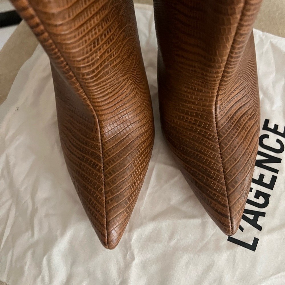 L'AGENCE Brown Croc-Embossed Heeled Boots - Picture 2 of 10